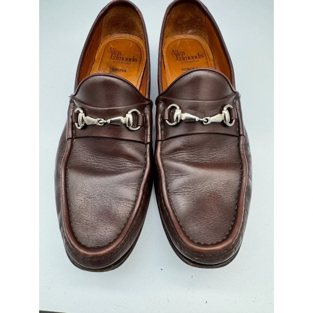 Allen Edmonds Verona Brown Leather Horsebit Loafers Made in Italy Men's US 10.5B